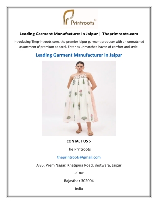 Leading Garment Manufacturer In Jaipur | Theprintroots.com