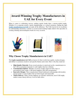 Award-Winning Trophy Manufacturers in UAE for Every Event