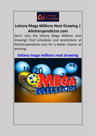 Lottery Mega Millions Next Drawing | Ailotterypredictor.com
