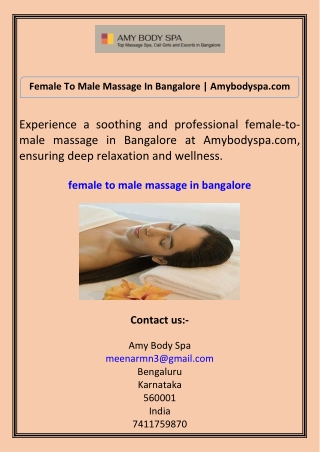 Female To Male Massage In Bangalore  Amybodyspa.com