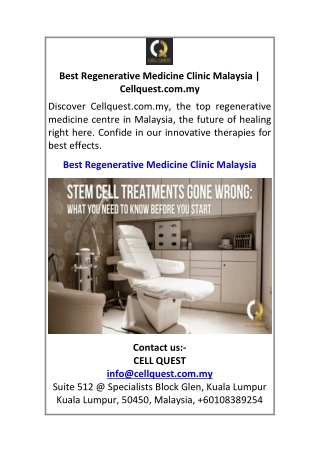 Best Regenerative Medicine Clinic Malaysia Cellquest.com.my