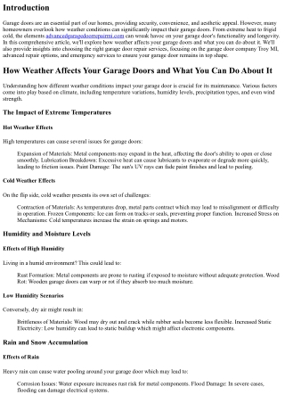 How Weather Affects Your Garage Doors and What You Can Do About It