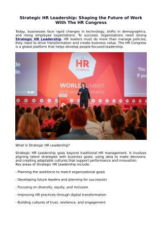 Strategic HR Leadership Shaping the Future of Work With The HR Congress