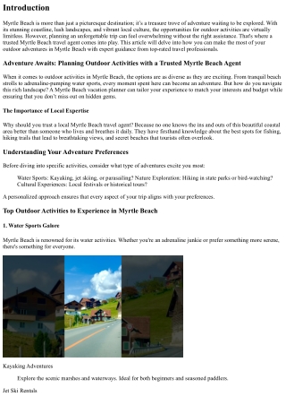 Adventure Awaits: Planning Outdoor Activities with a Trusted Myrtle Beach Agent