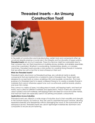 Threaded Inserts – An Unsung Construction Tool!