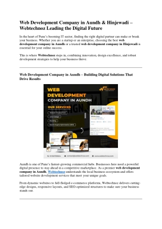 Web Development Company in Aundh & Hinjewadi – Webtechnoz Leading the Digital Future