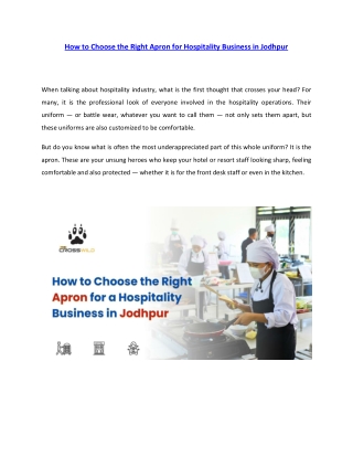 How to Choose the Right Apron for Hospitality Business in Jodhpur