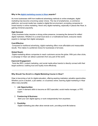 why is the digital marketing course in hisar