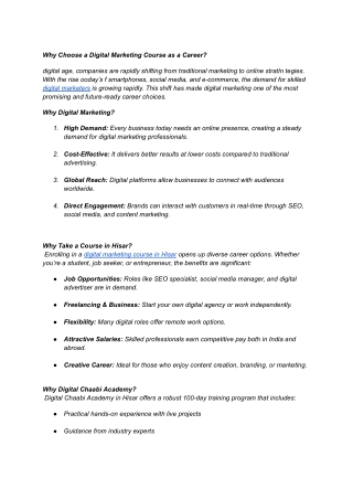 why choose a digital marketing course as a career