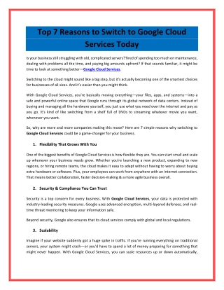 Top 7 Reasons to Switch to Google Cloud Services Today