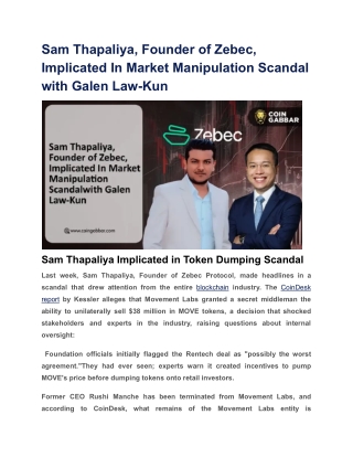 Sam Thapaliya, Founder of Zebec, Implicated In Market Manipulation Scandal with Galen Law-Kun