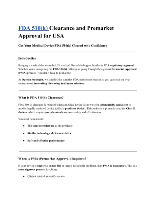 FDA 510(k) Clearance and Premarket Approval for USA