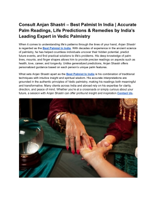 Consult Anjan Shastri – Best Palmist In India _ Accurate Palm Readings, Life Predictions & Remedies by India’s Leading E