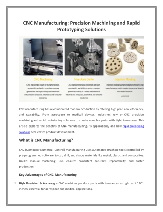 cnc manufacturing precision machining and rapid