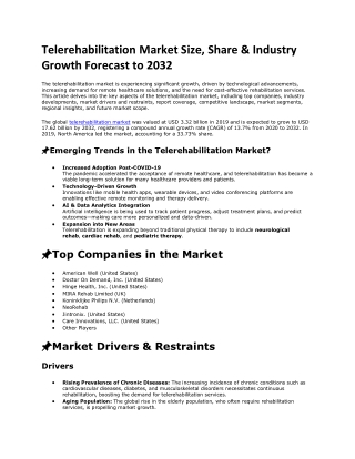 Telerehabilitation Market Opportunities in Post-Surgical Recovery Solutions