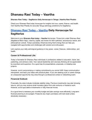 Dhanasu Rasi Today – Vaartha