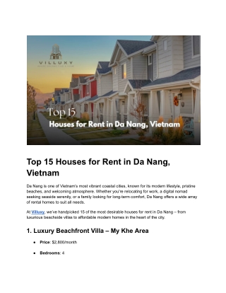 Top 15 Houses for Rent in Da Nang, Vietnam