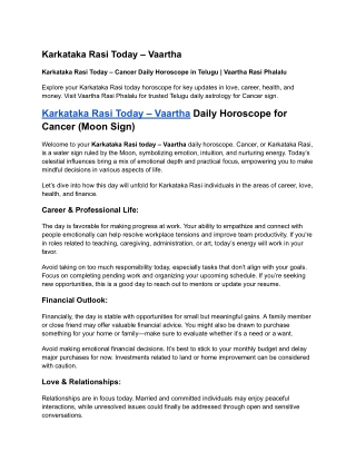 Karkataka Rasi Today – Vaartha