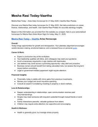 Mesha Rasi Today-Vaartha