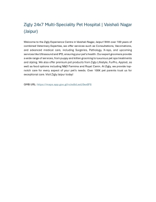 Zigly 24x7 Multi-Speciality Pet Hospital Vaishali Nagar (Jaipur)