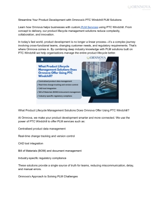 Streamline Your Product Development with Ornnova’s PTC Windchill PLM Solutions
