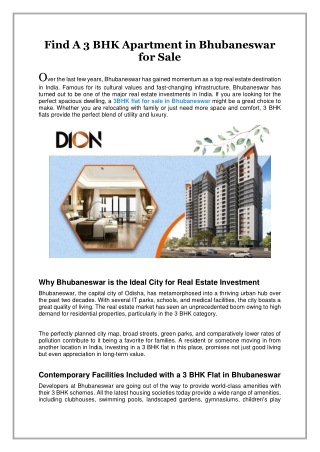 Find A 3 BHK Apartment in Bhubaneswar for Sale