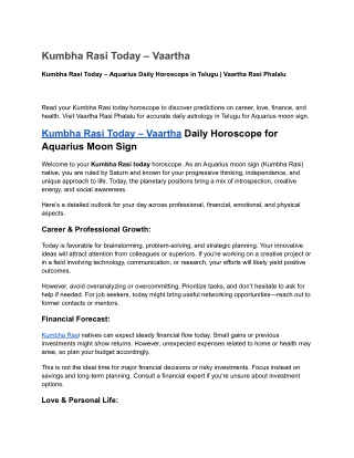 Kumbha Rasi Today – Vaartha