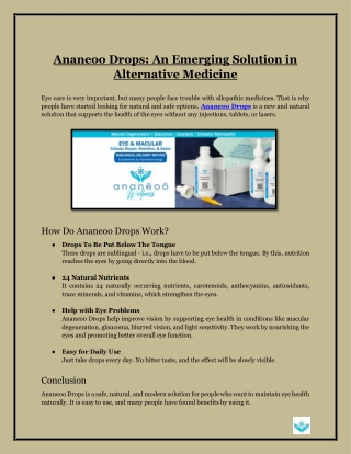 Ananeoo Drops- An Emerging Solution in Alternative Medicine