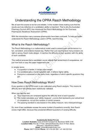Understanding the OPRA Rasch Methodology
