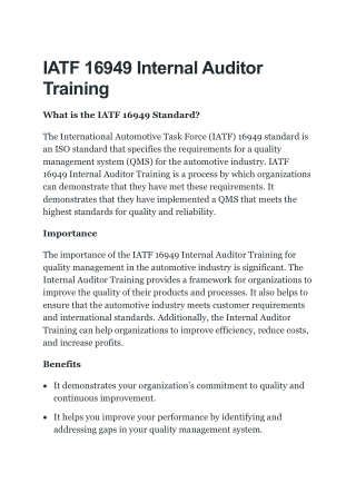 IATF 16949 Internal Auditor Training In Indonesia