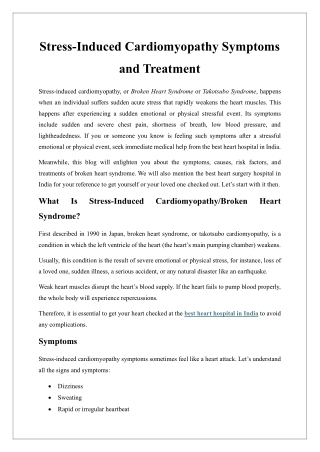 Stress-Induced Cardiomyopathy - Symptoms and Treatment