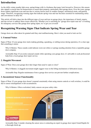 .“Recognizing Warning Signs That Indicate Spring Wear and Tear.