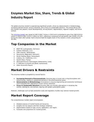 Enzymes Market Expansion Driven by Biotechnology and Industrial Applications