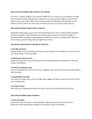 How to Choose the Right Fridge on Rent for Your Lifestyle