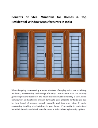 Benefits of Steel Windows for Homes & Top Residential Window Manufacturers