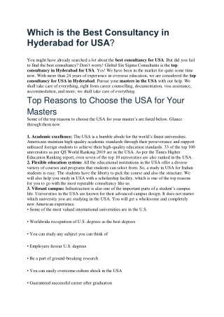 Which is the Best Consultancy in Hyderabad for USA?
