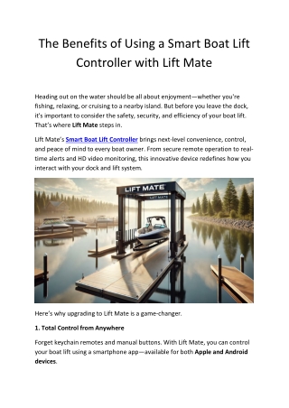 7 Key Benefits of Using a Smart Boat Lift Controller with Lift Mate