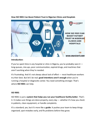 How ISO 9001 Can Boost Patient Trust in Nigerian Clinics and Hospitals