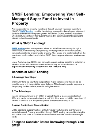 SMSF Lending Empowering Your Self-Managed Super Fund