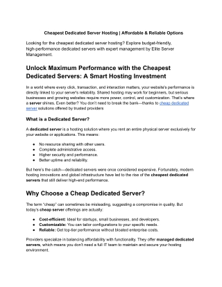 Cheapest Dedicated Server Hosting _ Affordable & Reliable Options