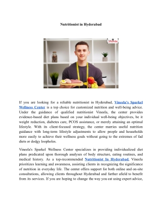 Nutritionist in Hyderabad | Vineela’s Sparkel Wellness Center