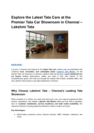 Explore the Latest Tata Cars at the Premier Tata Car Showroom in Chennai – Lakshmi Tata