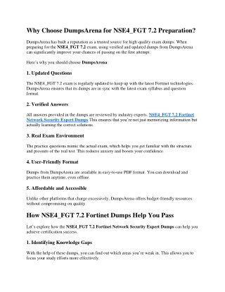 why choose dumpsarena for nse4 fgt 7 2 preparation
