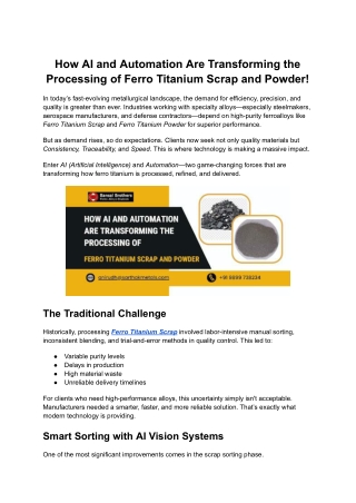 How AI and Automation Are Transforming the Processing of Ferro Titanium Scrap and Powder