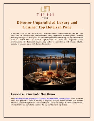 Discover Unparalleled Luxury and Cuisine Top Hotels in Pune