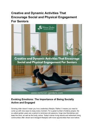 Creative and Dynamic Activities That Encourage Social and Physical Engagement For Seniors