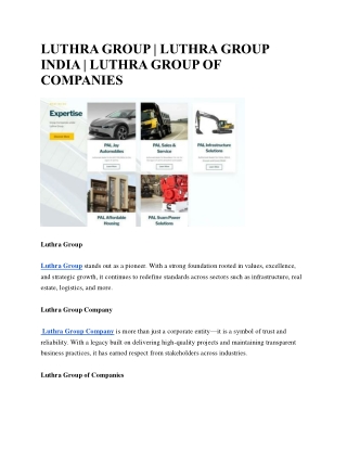 LUTHRA GROUP | LUTHRA GROUP INDIA | LUTHRA GROUP OF COMPANIES