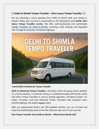 Delhi to Shimla Tempo Traveller – Hire Luxury Tempo Traveller