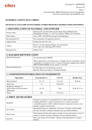 Mechanical Foam Fire Extinguisher MSDS | Kanex Fire Safety