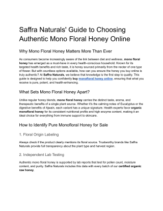 Saffra Naturals' Guide to Choosing Authentic Mono Floral Honey Online